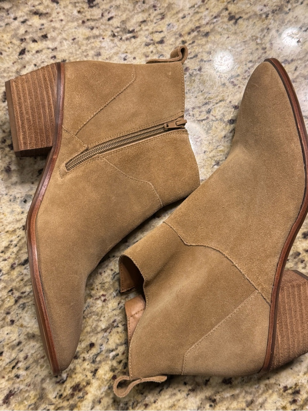 Sole Society Tan Suede Ankle Booties with Stacked Heel